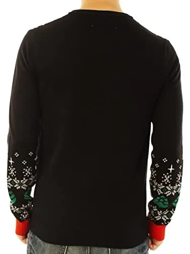 Ugly Christmas Party Sweater Unisex - Hoppy Holidays Santa Beer Drinking-Large Hoppy Holidays Black