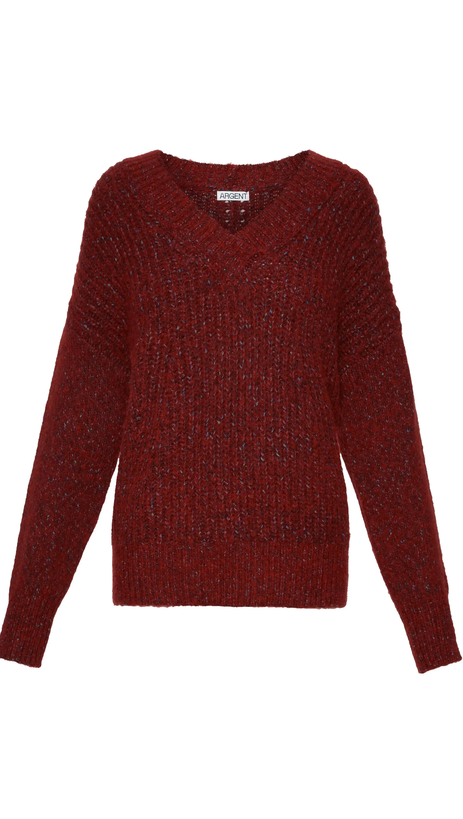 V-Neck Sweater in Marl Yarn | Burgundy