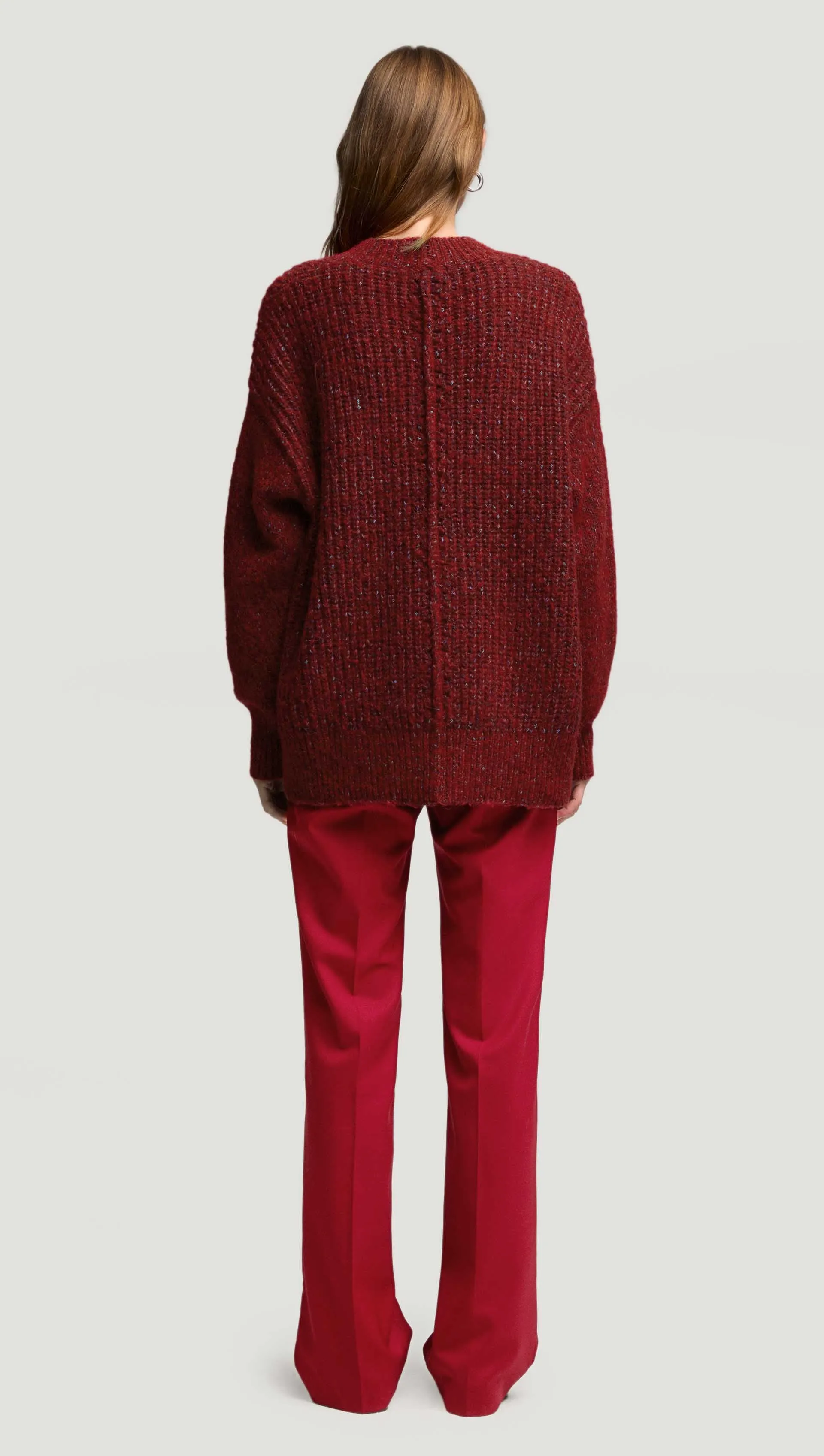 V-Neck Sweater in Marl Yarn | Burgundy