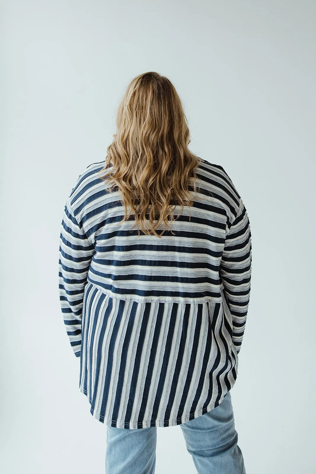 VARYING STRIPE BUTTON-UP BLOUSE IN NAVY