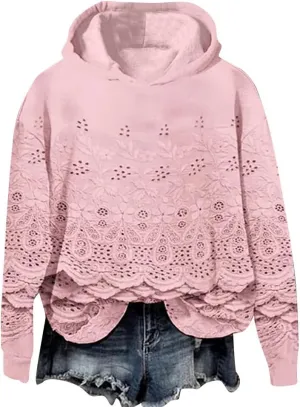 Vintage Floral Embroidery Art Cozy Women Hoodie Fleece Sweatshirt Long Sleeve Shirt Pullover Fall Winter Outfits 2024