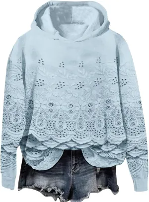 Vintage Floral Embroidery Art Cozy Women Hoodie Fleece Sweatshirt Long Sleeve Shirt Pullover Fall Winter Outfits 2024