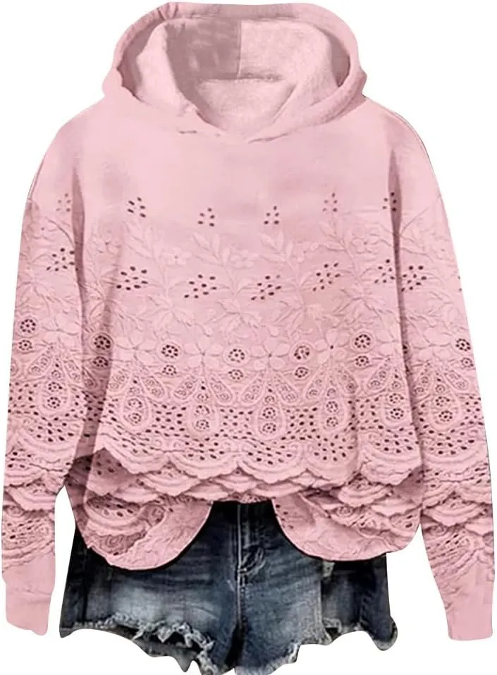 Vintage Floral Embroidery Art Cozy Women Hoodie Fleece Sweatshirt Long Sleeve Shirt Pullover Fall Winter Outfits 2024