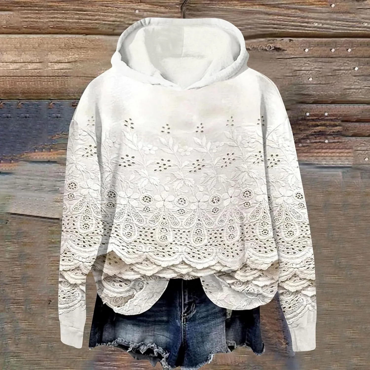 Vintage Floral Embroidery Art Cozy Women Hoodie Fleece Sweatshirt Long Sleeve Shirt Pullover Fall Winter Outfits 2024
