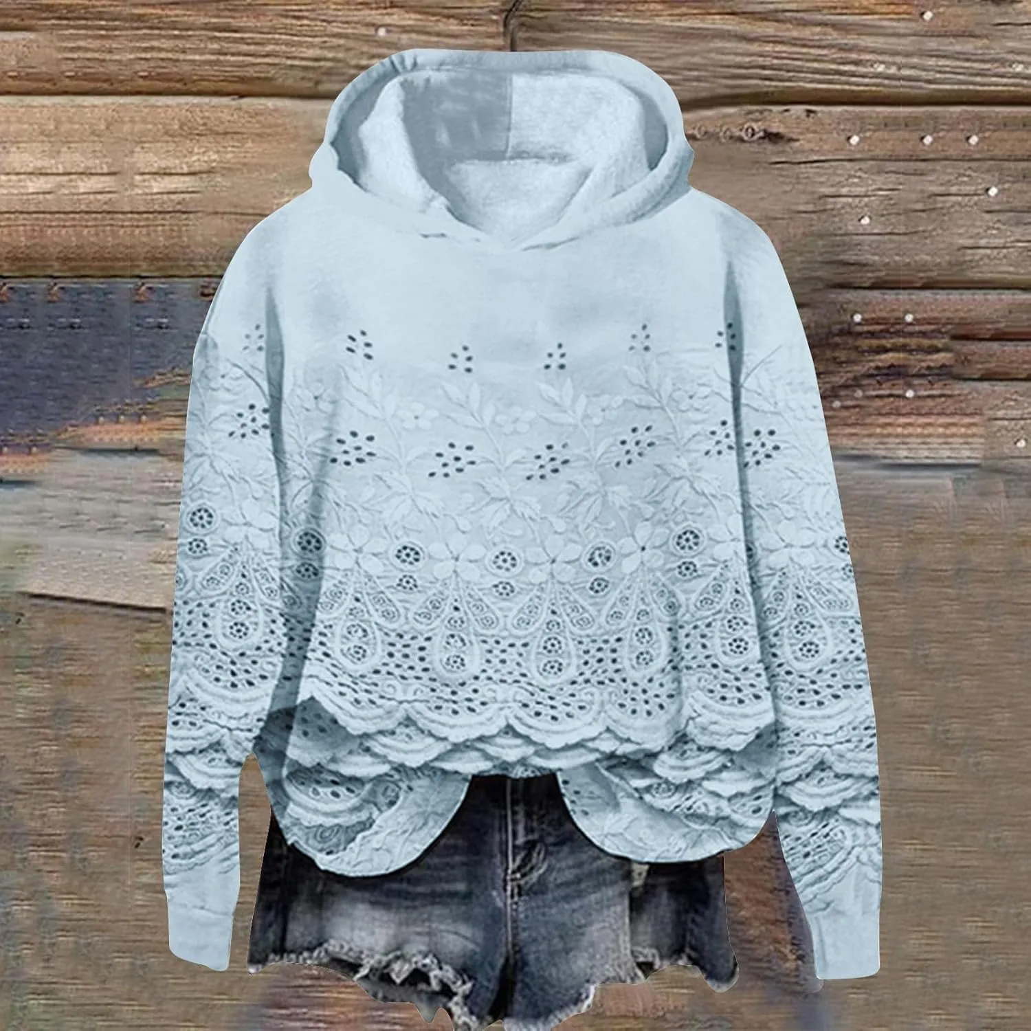 Vintage Floral Embroidery Art Cozy Women Hoodie Fleece Sweatshirt Long Sleeve Shirt Pullover Fall Winter Outfits 2024