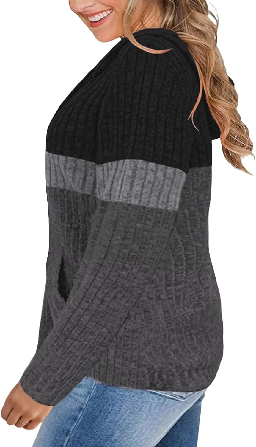 VISLILY Plus-Size-Hoodies for Women Casual Color Block Sweaters Long Sleeve Pullover Sweatshirts Cute Loose Tops with Pocket
