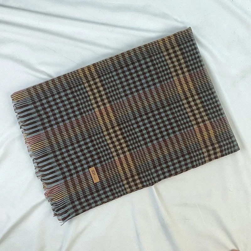 Warm Tassled Plaid Tassled Imitated Cashmere Shawl Scarf