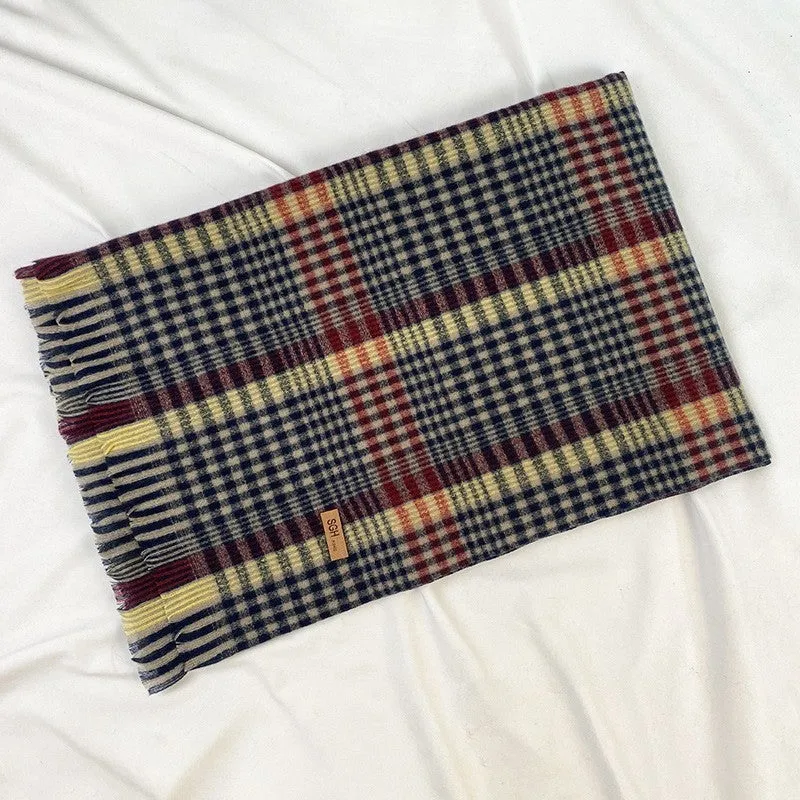 Warm Tassled Plaid Tassled Imitated Cashmere Shawl Scarf