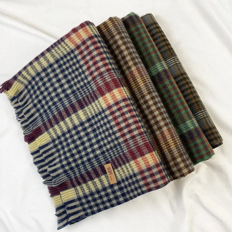 Warm Tassled Plaid Tassled Imitated Cashmere Shawl Scarf