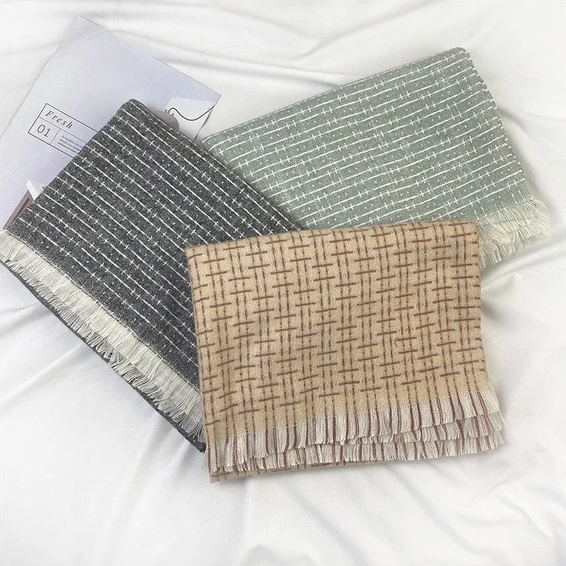 Warm Thickened Tassled Imitated Cashmere Shawl Scarf