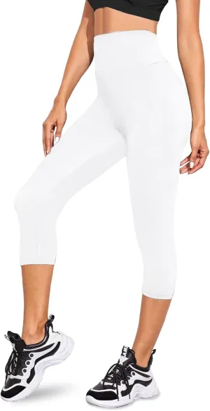 we fleece Women's Soft Capri Leggings-High Waisted Tummy Control Non See Through Workout Running Yoga Pants