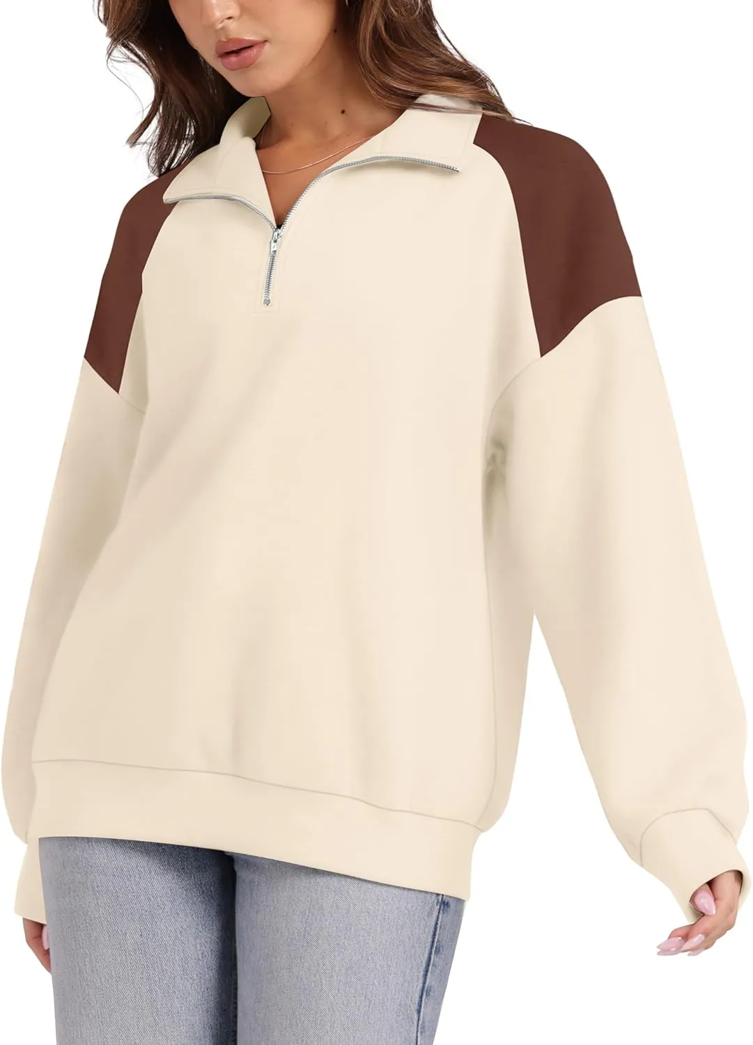 WIHOLL Oversized Quarter Zip Sweatshirts For Women Color Block Pullover Hoodies Sweaters Fall Outfits Winter Clothes 2024