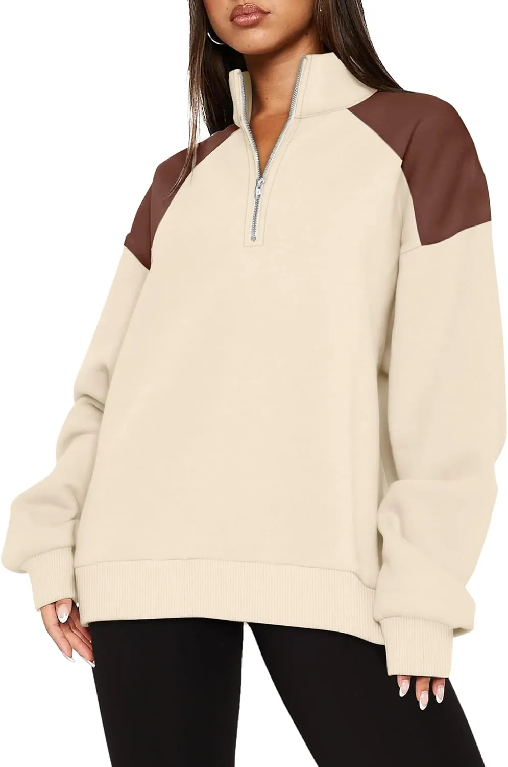 WIHOLL Oversized Quarter Zip Sweatshirts For Women Color Block Pullover Hoodies Sweaters Fall Outfits Winter Clothes 2024