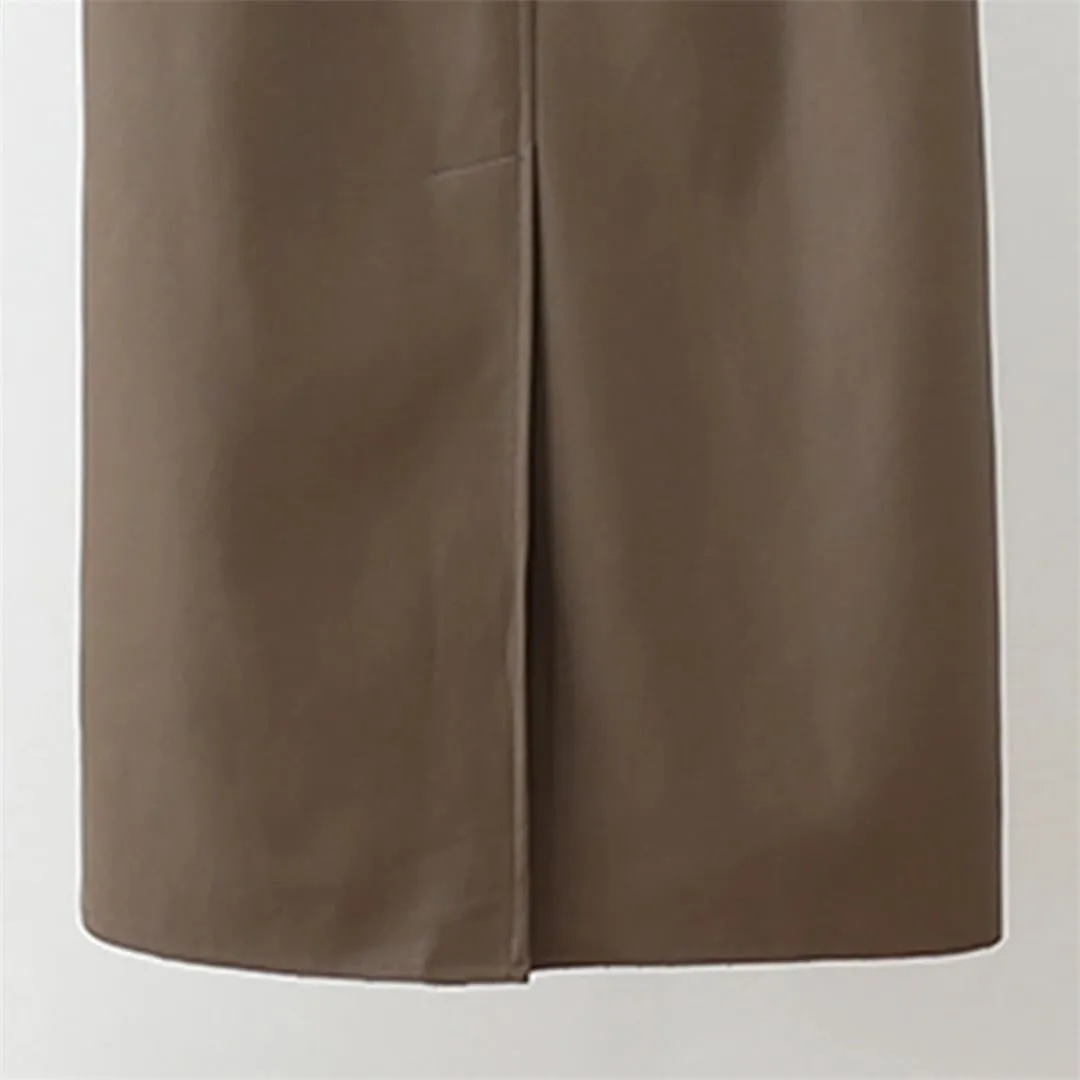Women Faux Leather PU Midi Skirts Clubwear Party Lady High Bodycon Wrap HIPS Bottom Waist Skirts