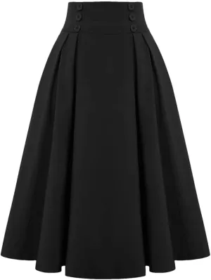 Women Large Swing Bottoms Knit Midi Length Skirt with Button High Waist Fashion Pleated Skirt