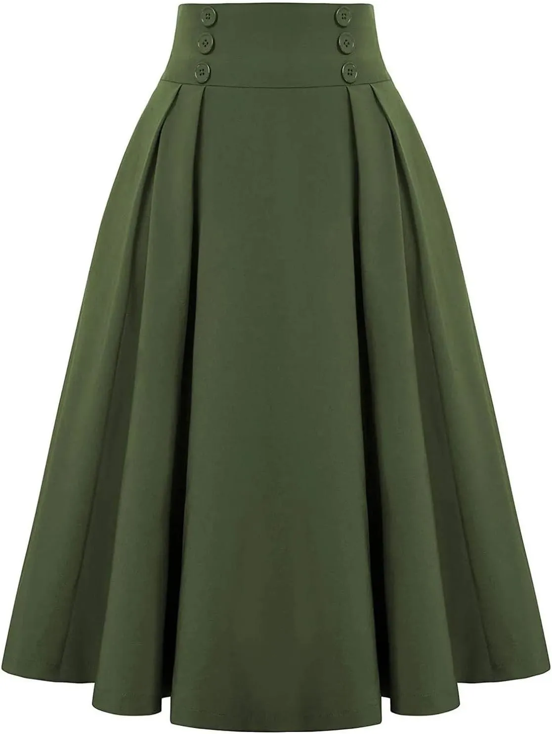 Women Large Swing Bottoms Knit Midi Length Skirt with Button High Waist Fashion Pleated Skirt