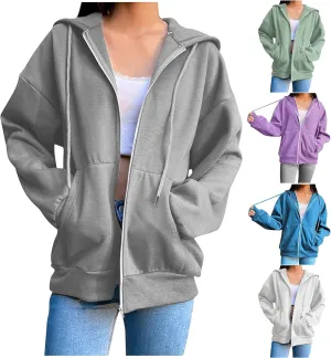 Women Zip Up Y2K Hoodie Fall Oversized Sweatshirts Casual Drawstring Hooded Pockets Jacket 2024 Long Sleeve Clothes