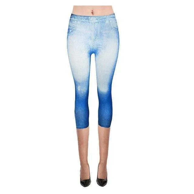 Women's Capri Leggings In Jeans 3/4 Summer Leggings Jeggings Skinny Butterfly Printed