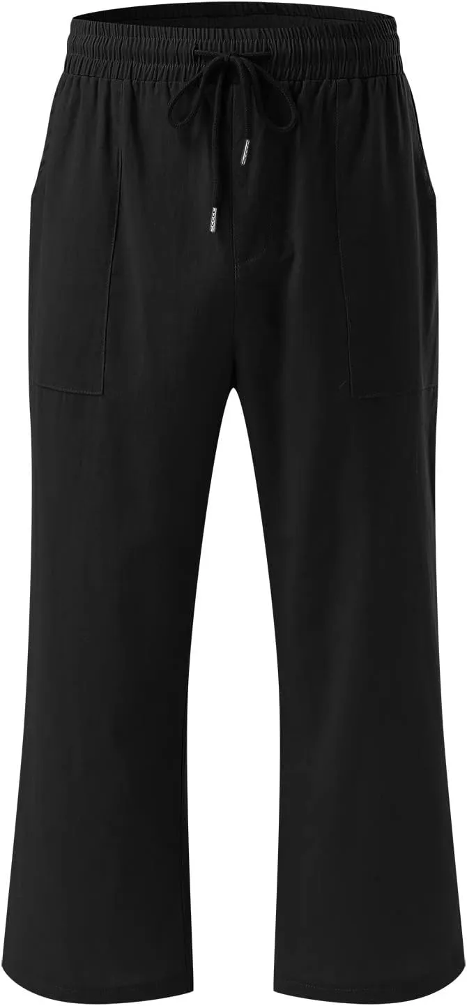 Women's Capri Summer Cotton Linen Pants Casual Comfy Soft High Waisted Cropped Trouser Beach Travel Outfits