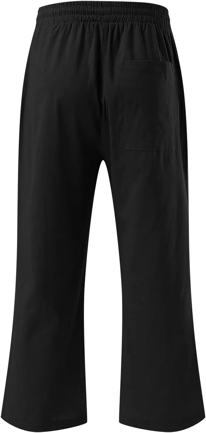 Women's Capri Summer Cotton Linen Pants Casual Comfy Soft High Waisted Cropped Trouser Beach Travel Outfits