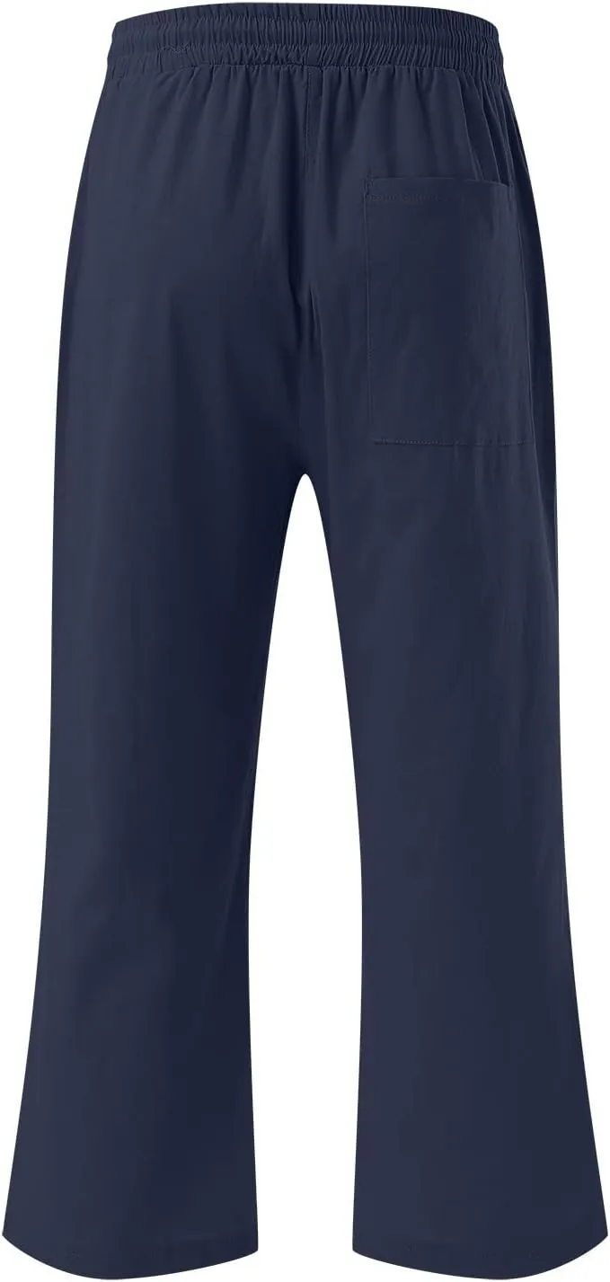 Women's Capri Summer Cotton Linen Pants Casual Comfy Soft High Waisted Cropped Trouser Beach Travel Outfits