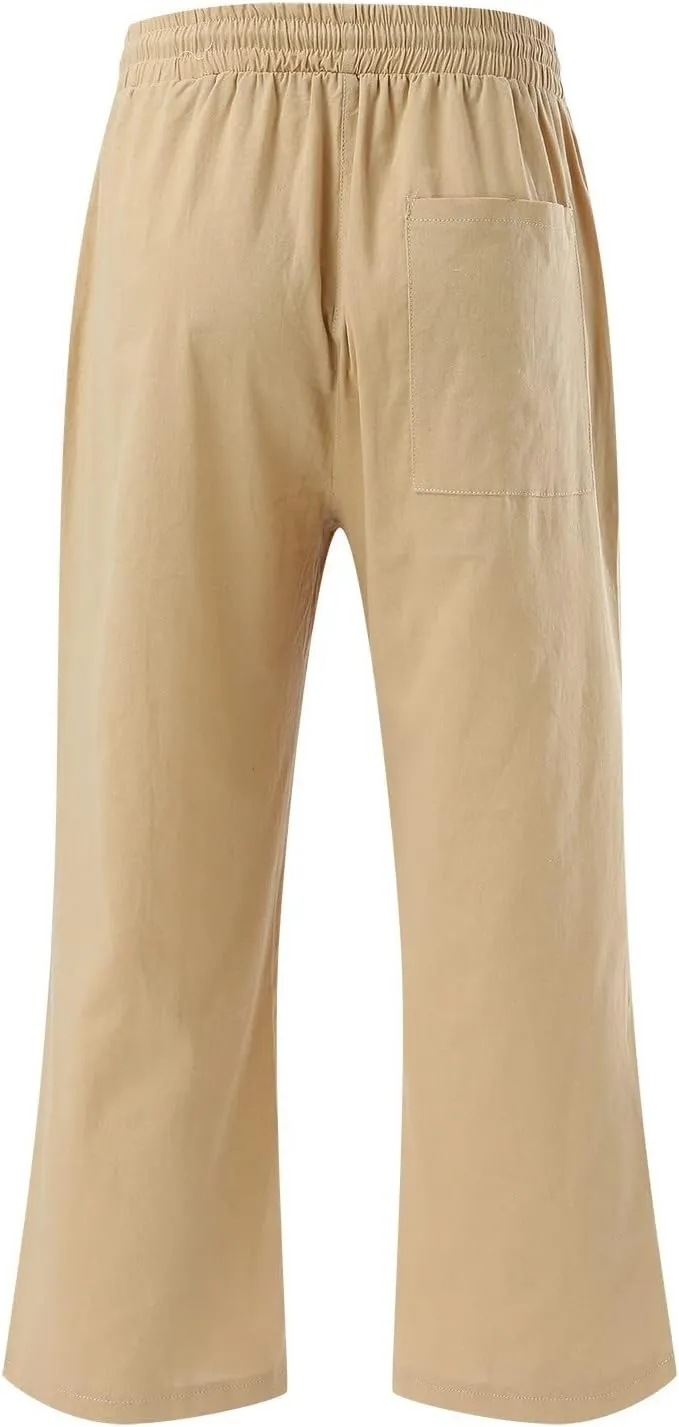 Women's Capri Summer Cotton Linen Pants Casual Comfy Soft High Waisted Cropped Trouser Beach Travel Outfits