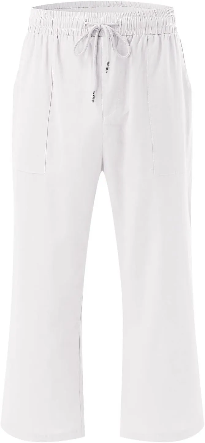 Women's Capri Summer Cotton Linen Pants Casual Comfy Soft High Waisted Cropped Trouser Beach Travel Outfits