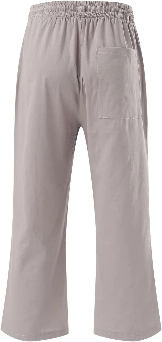 Women's Capri Summer Cotton Linen Pants Casual Comfy Soft High Waisted Cropped Trouser Beach Travel Outfits