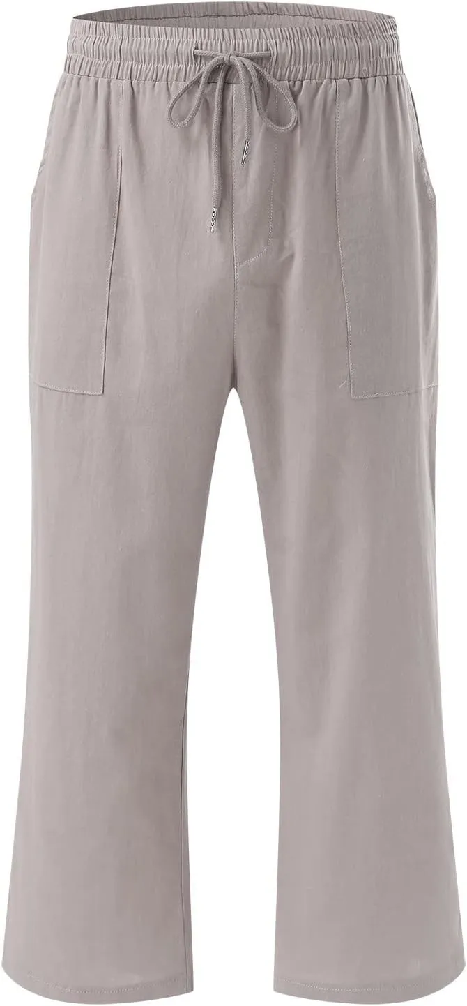 Women's Capri Summer Cotton Linen Pants Casual Comfy Soft High Waisted Cropped Trouser Beach Travel Outfits
