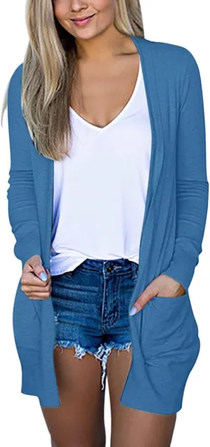 Womens Casual Lightweight Long Sleeve Cardigan Soft Drape Open Front Fall Dusters Sweaters Outwear Coat with Pockets
