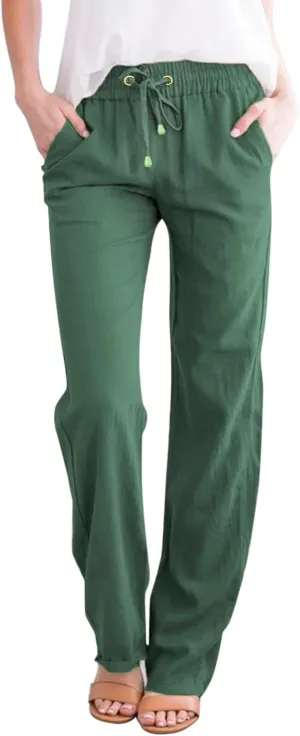 Women's Casual Loose Wide Leg Cozy Pants Linen Elastic Women Leg Solid 2025 Flowy Beach Trendy Trousers with Pockets