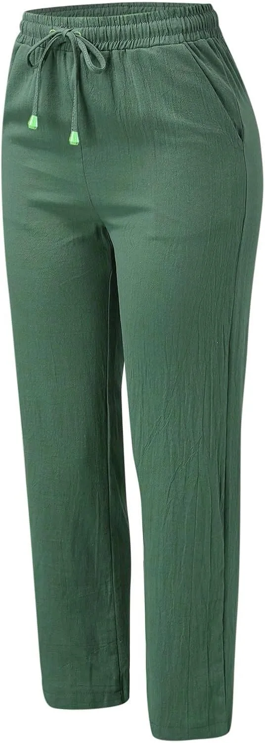 Women's Casual Loose Wide Leg Cozy Pants Linen Elastic Women Leg Solid 2025 Flowy Beach Trendy Trousers with Pockets