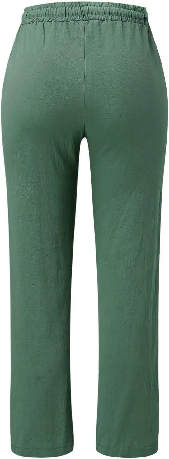 Women's Casual Loose Wide Leg Cozy Pants Linen Elastic Women Leg Solid 2025 Flowy Beach Trendy Trousers with Pockets