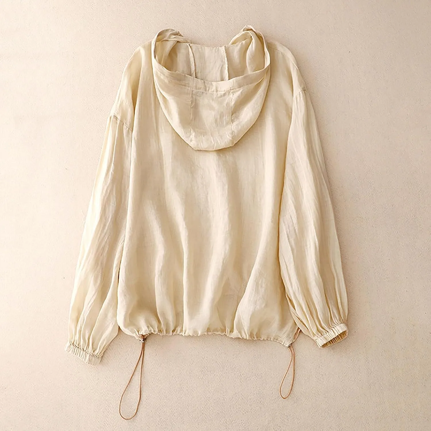 Womens Cotton Linen Hoodie Tops,Summer Fashion Hooded Long Sleeve Shirts Button Down Blouses for Women Dressy Casual