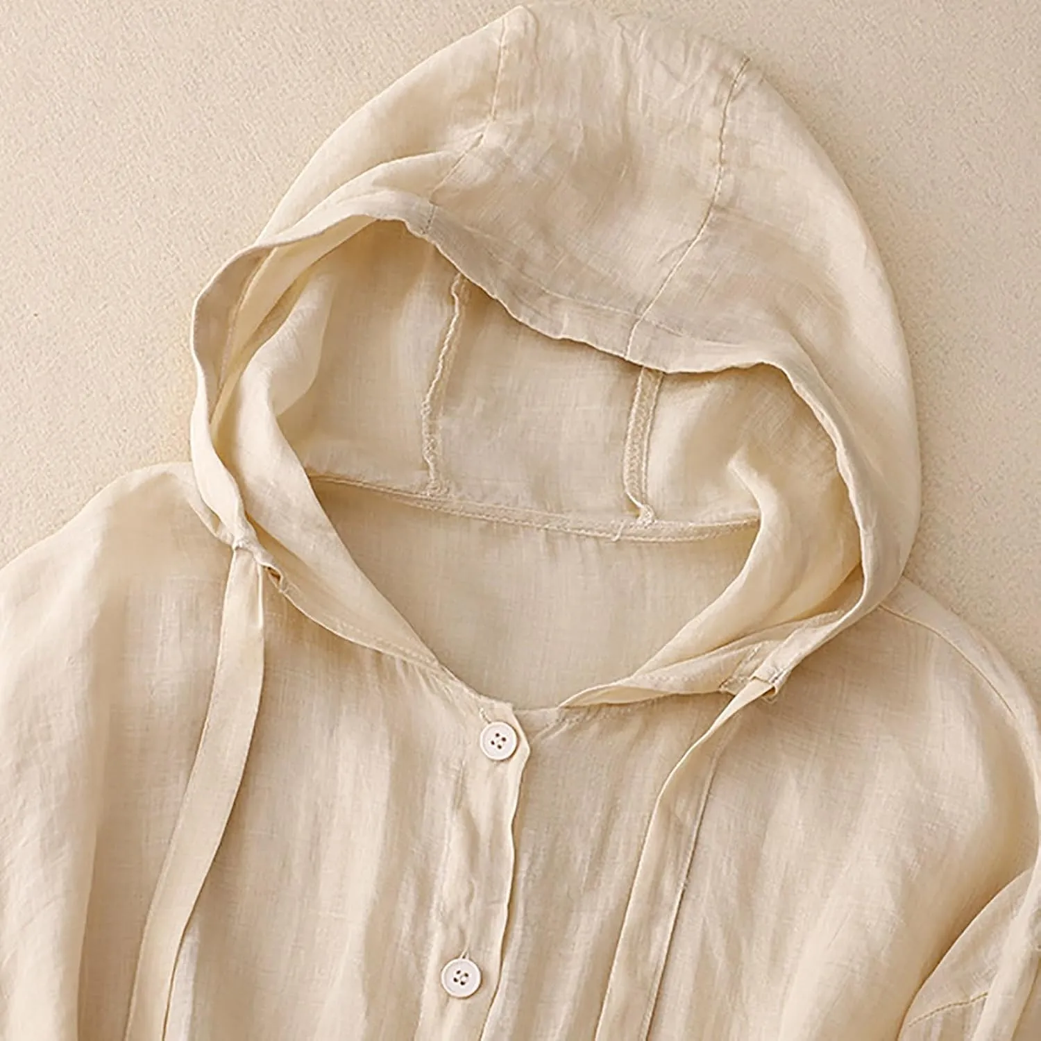 Womens Cotton Linen Hoodie Tops,Summer Fashion Hooded Long Sleeve Shirts Button Down Blouses for Women Dressy Casual