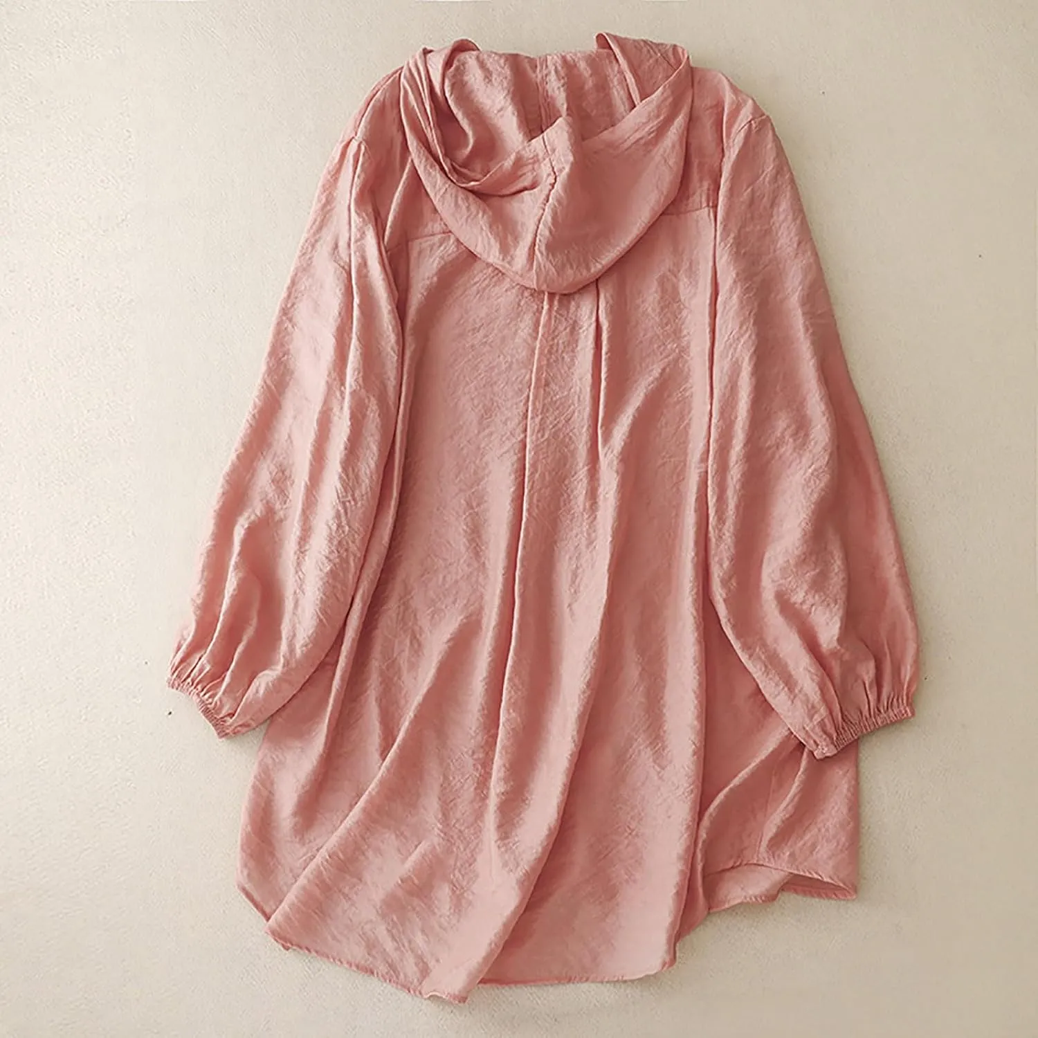 Womens Cotton Linen Hoodie Tops,Summer Fashion Hooded Long Sleeve Shirts Button Down Blouses for Women Dressy Casual
