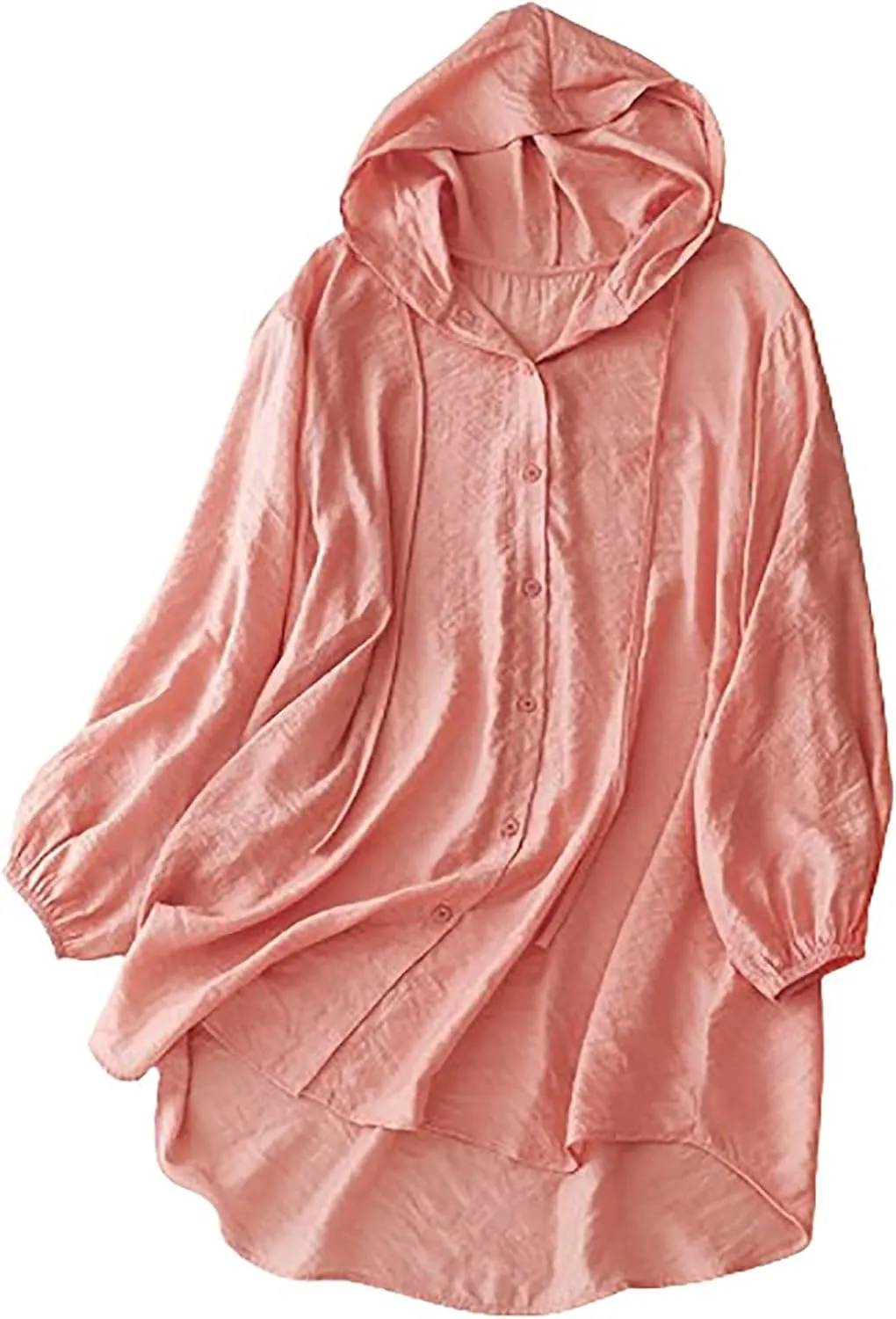 Womens Cotton Linen Hoodie Tops,Summer Fashion Hooded Long Sleeve Shirts Button Down Blouses for Women Dressy Casual