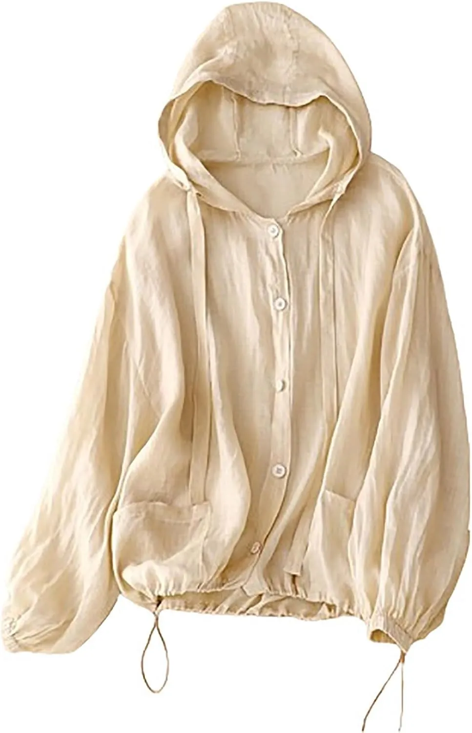 Womens Cotton Linen Hoodie Tops,Summer Fashion Hooded Long Sleeve Shirts Button Down Blouses for Women Dressy Casual