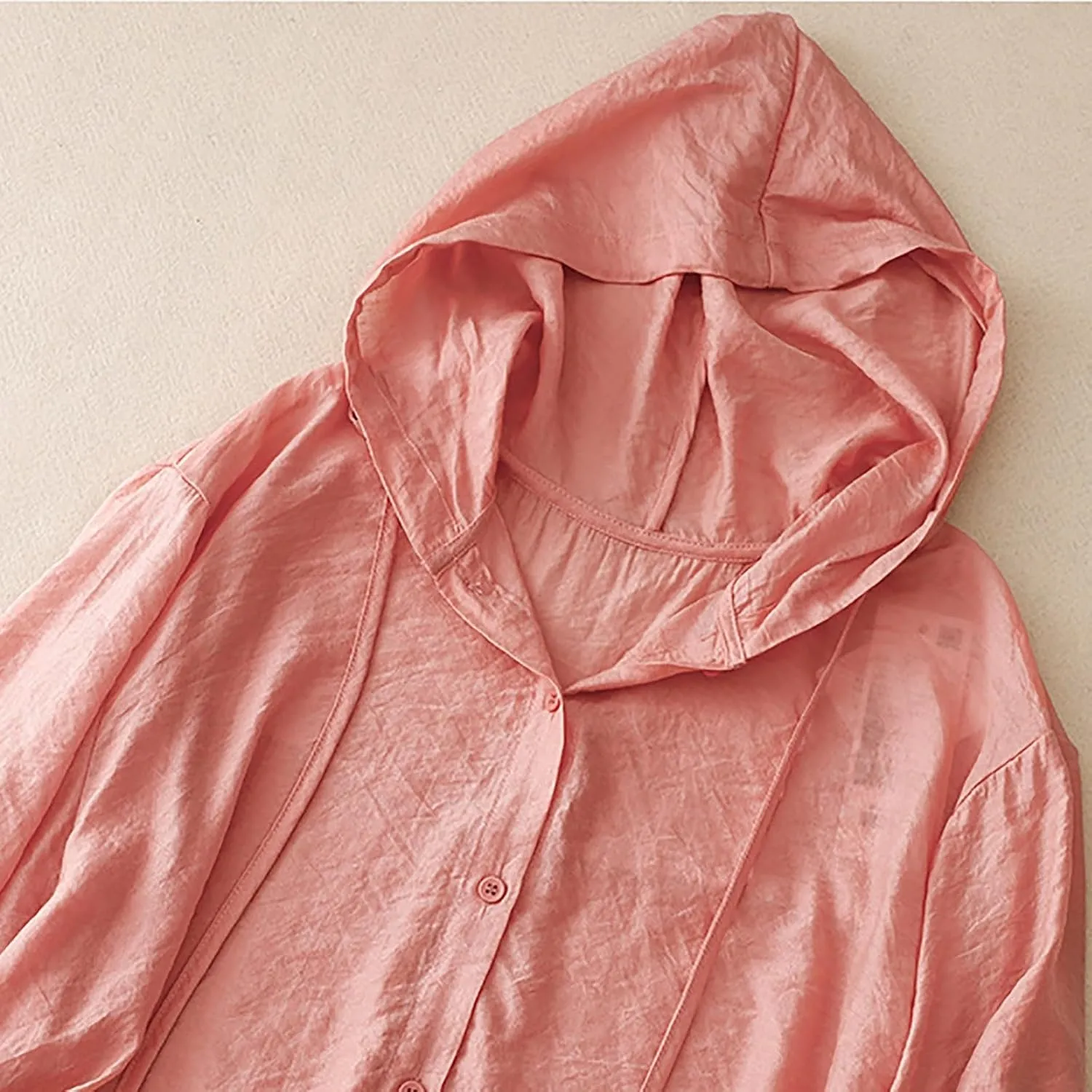 Womens Cotton Linen Hoodie Tops,Summer Fashion Hooded Long Sleeve Shirts Button Down Blouses for Women Dressy Casual