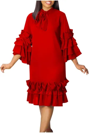 Women's Fashion Casual Ruffle Hem Flare Sleeve Plus Size Maxi Dress Petite Dresses for Women