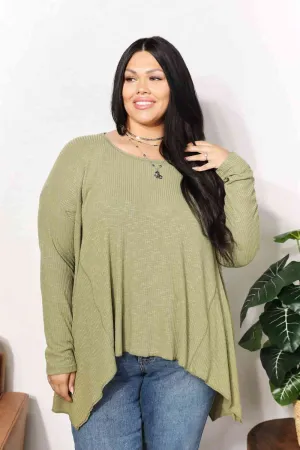 Women's HEYSON Full Size Oversized Super Soft Rib Layering Top with a Sharkbite Hem and Round Neck