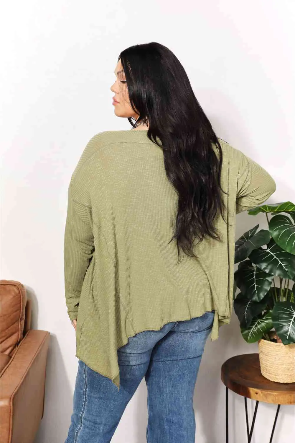 Women's HEYSON Full Size Oversized Super Soft Rib Layering Top with a Sharkbite Hem and Round Neck