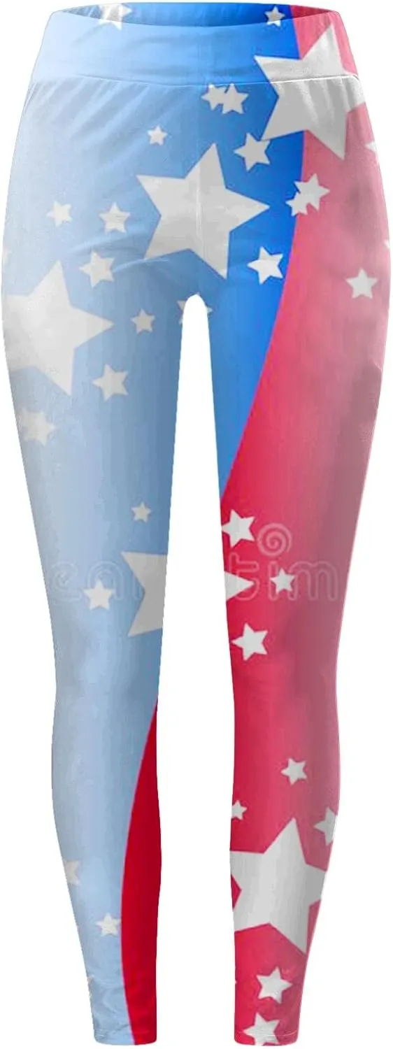 Women's High Waist American Flag Leggings Comfy USA Stripes Patriotic Tights Slimming Gym Sport Yoga Pants