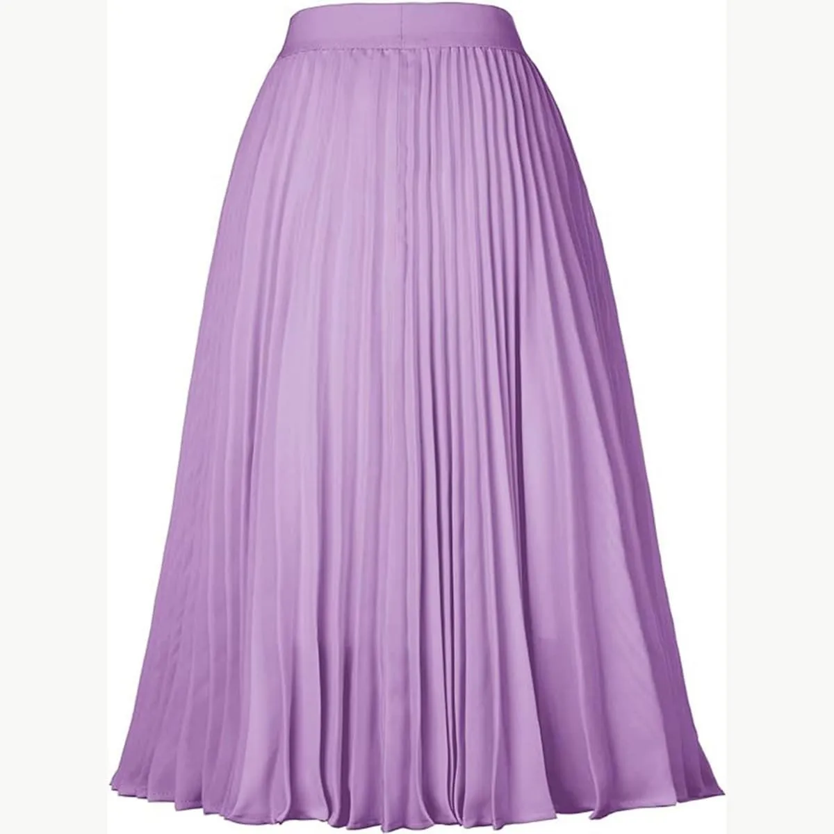 Womens Midi Pleated Chiffon Skirts Casual Elastic High Waist Flowy Swing Knee Length A Line Skirt
