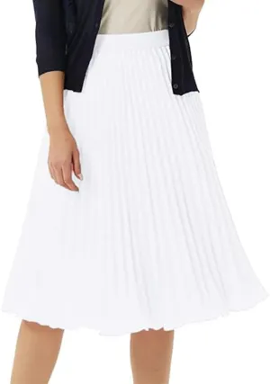 Womens Midi Pleated Chiffon Skirts Casual Elastic High Waist Flowy Swing Knee Length A Line Skirt
