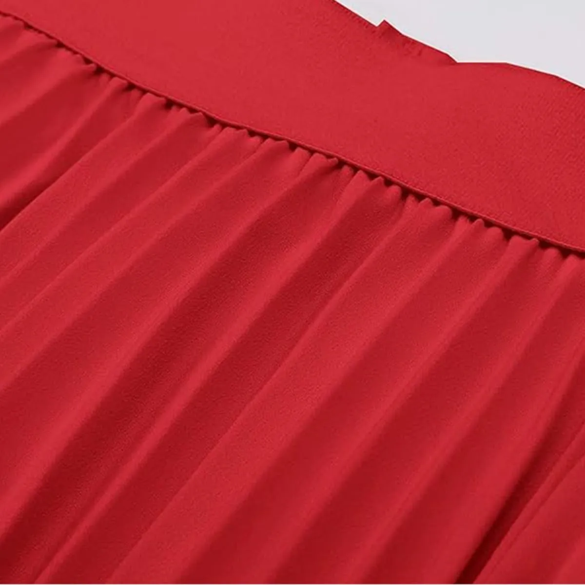 Womens Midi Pleated Chiffon Skirts Casual Elastic High Waist Flowy Swing Knee Length A Line Skirt