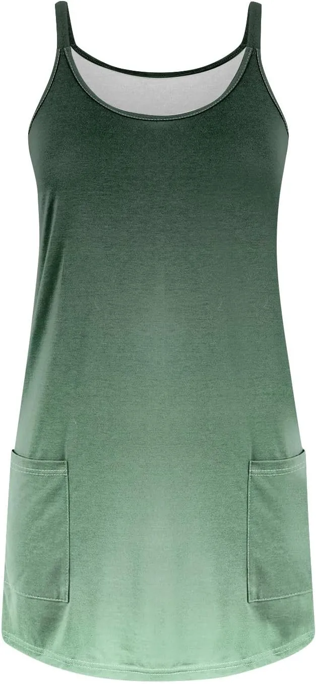 Womens Summer Dresses 2025 Loose Sleeveless Sundresses Beach Swimsuit with Pockets