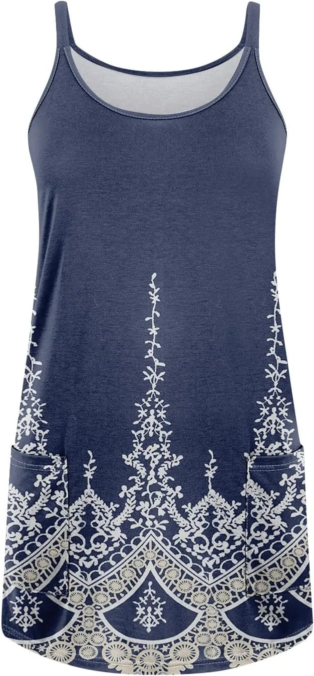 Womens Summer Dresses 2025 Loose Sleeveless Sundresses Beach Swimsuit with Pockets