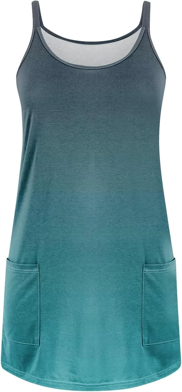 Womens Summer Dresses 2025 Loose Sleeveless Sundresses Beach Swimsuit with Pockets