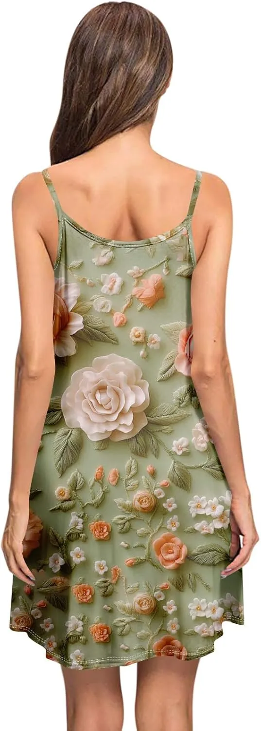Womens Summer Dresses 2025 Loose Sleeveless Sundresses Beach Swimsuit with Pockets